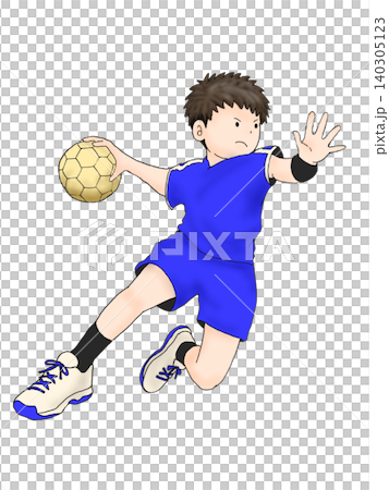 ンドボールをする少年 ジャンプシュートのイラスト 青ユニフォーム ンドボールをする少年 ジャンプシュートのイラスト 青ユニフォーム 140305123