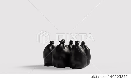 Black Garbage Bags On Minimal Clean Background 3d render. 140305852