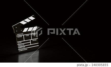 Dramatic Movie Clapperboard On Dark Studio Background 3d render. Dramatic Movie Clapperboard On Dark Studio Background 3d render. 140305855