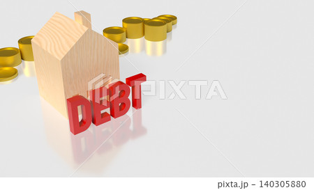Home Debt Crisis With Golden Coins 3d render. 140305880