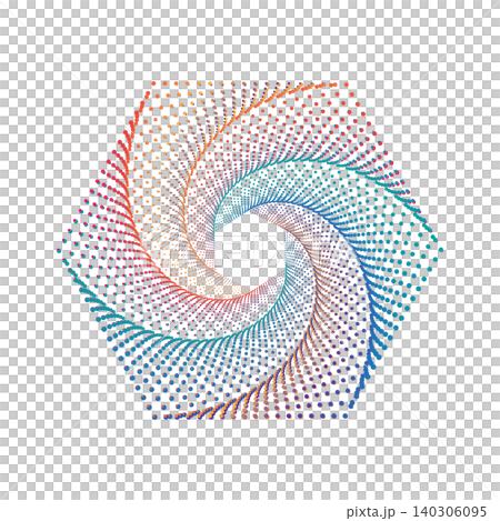 colorful spiral dots hexagon isolated on black background colorful spiral dots hexagon isolated on black background 140306095