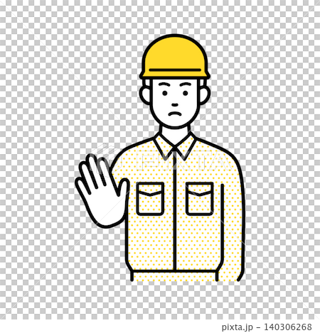 A male worker gives a warning. A male worker gives a warning. 140306268