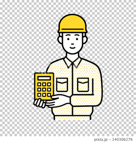 電卓を持つ作業員の男性 140306276