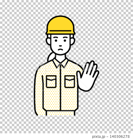 Female worker giving a warning Female worker giving a warning 140306278