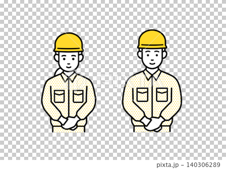 Men and women of workers bowing Men and women of workers bowing 140306289