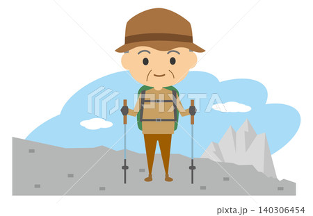 登山をする笑顔のシニア男性のイメージイラスト 登山をする笑顔のシニア男性のイメージイラスト 140306454