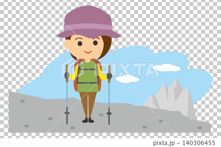 登山をする笑顔の若い女性のイメージイラスト 140306455
