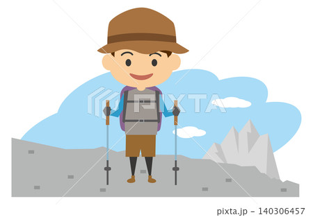 登山をする笑顔の若い男性のイメージイラスト 140306457