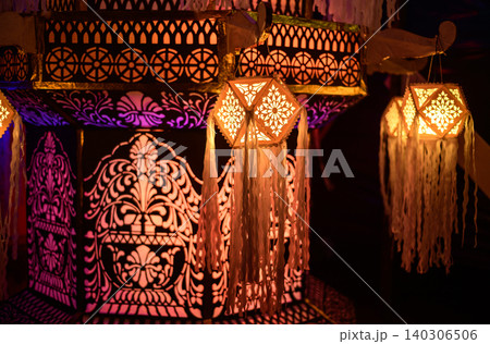 Vesak lanterns, Colorful rotating lanterns display during the Vesak festival in Sri Lanka 140306506