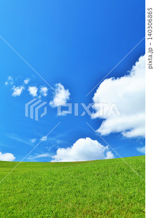 爽やかな夏の青空と新緑の草原風景 爽やかな夏の青空と新緑の草原風景 140306865