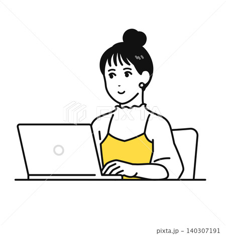 pcを操作するまとめ髪の若い女性の斜め前のアングル pcを操作するまとめ髪の若い女性の斜め前のアングル 140307191