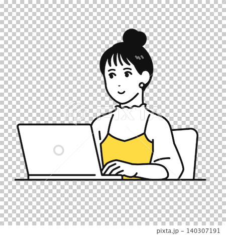 pcを操作するまとめ髪の若い女性の斜め前のアングル pcを操作するまとめ髪の若い女性の斜め前のアングル 140307191