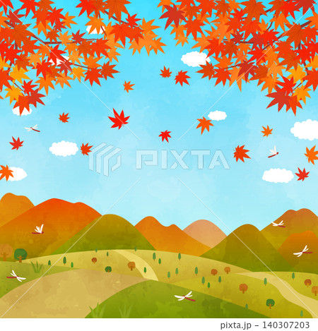 秋の紅葉の風景のイラスト1_正方形 秋の紅葉の風景のイラスト1_正方形 140307203