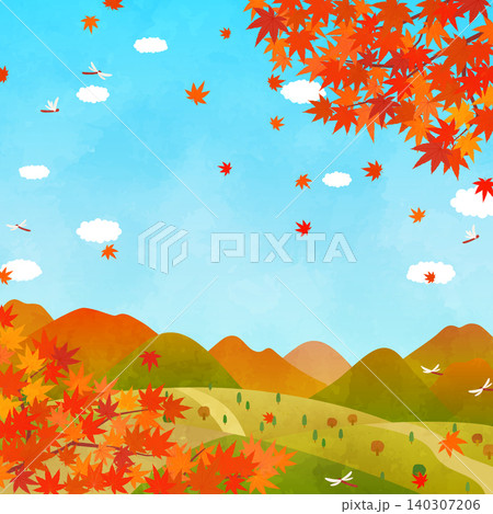 秋の紅葉の風景のイラスト2_正方形 秋の紅葉の風景のイラスト2_正方形 140307206