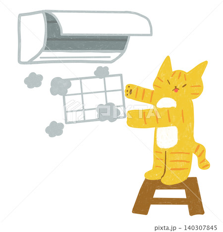 エアコンのお掃除イラスト ホコリだらけのフィルターを持つ茶トラ猫2 エアコンのお掃除イラスト ホコリだらけのフィルターを持つ茶トラ猫2 140307845