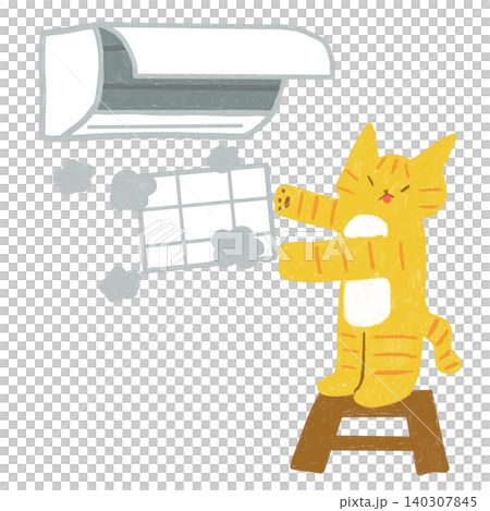 エアコンのお掃除イラスト ホコリだらけのフィルターを持つ茶トラ猫2 エアコンのお掃除イラスト ホコリだらけのフィルターを持つ茶トラ猫2 140307845