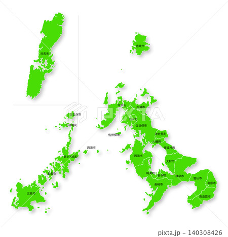 長崎県と市町村の地図 長崎県と市町村の地図 140308426