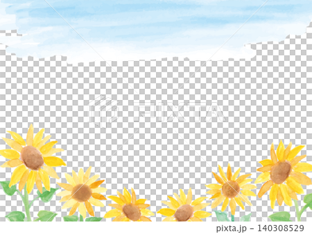 Natural-looking sunflowers and sky background painted with watercolors - horizontal format Natural-looking sunflowers and sky background painted with watercolors - horizontal format 140308529