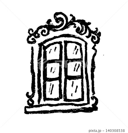Hand Drawn Ornate Cottage Window Vector Line Art Hand Drawn Ornate Cottage Window Vector Line Art 140308538