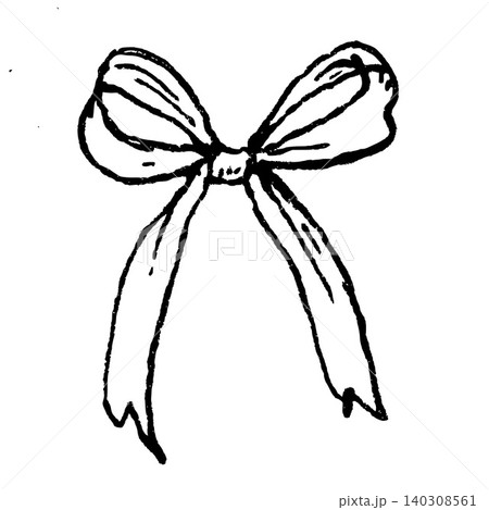 Hand Drawn Frilly Ribbon Bow Vector Drawing Hand Drawn Frilly Ribbon Bow Vector Drawing 140308561