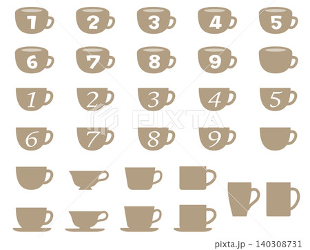 数字の入ったコーヒーカップのアイコンセット 数字の入ったコーヒーカップのアイコンセット 140308731