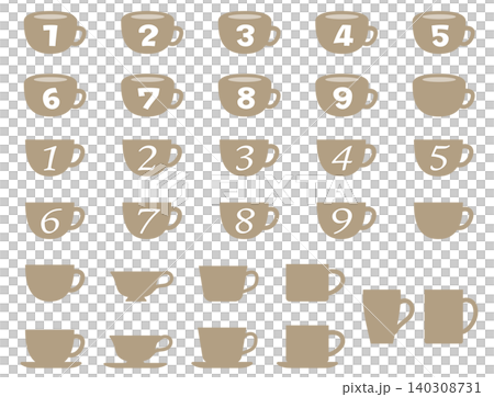 数字の入ったコーヒーカップのアイコンセット 数字の入ったコーヒーカップのアイコンセット 140308731