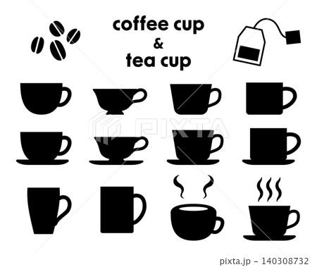 シンプルなコーヒーカップとティーカップのアイコン シンプルなコーヒーカップとティーカップのアイコン 140308732