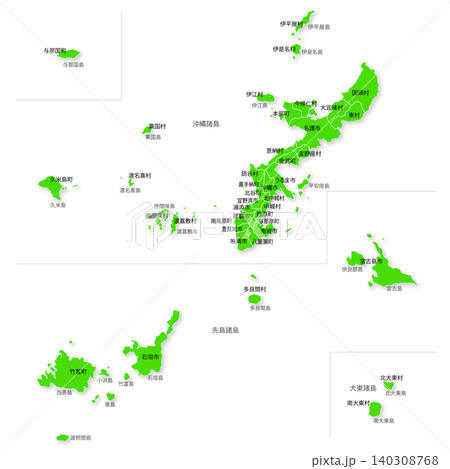 沖縄県と市町村の地図 140308768
