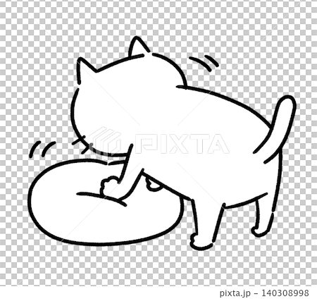 一幅黑白插圖,描繪了一隻貓從背後揉捏一個靠墊的場景。 一幅黑白插圖,描繪了一隻貓從背後揉捏一個靠墊的場景。 140308998
