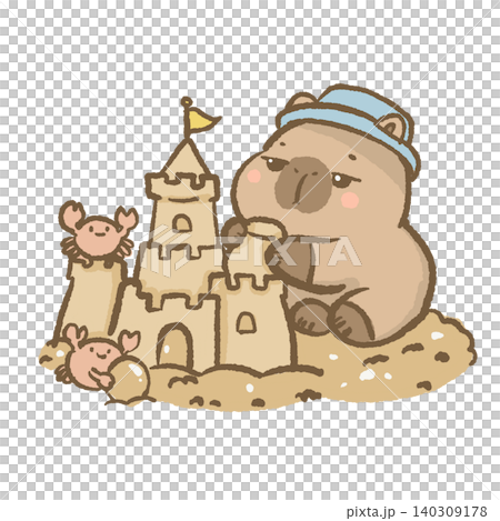 Cute Capybara Building Sandcastle On Sunny Beach With Happy Crabs Summer Seaside Vacation Creative Sand Play Character Illustration Cute Capybara Building Sandcastle On Sunny Beach With Happy Crabs Summer Seaside Vacation Creative Sand Play Character Illustration 140309178