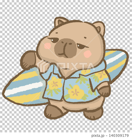 Cute Capybara Carrying Surfboard Wearing Tropical Hawaiian Shirt Beach Vacation Coastal Adventure Summer Travel Character Illustration Cute Capybara Carrying Surfboard Wearing Tropical Hawaiian Shirt Beach Vacation Coastal Adventure Summer Travel Character Illustration 140309179