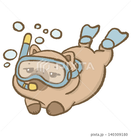 Cute Capybara Wearing Snorkel Mask Swimming Underwater Tropical Ocean Adventure Marine Life Exploration Summer Vacation Character Illustration 140309180