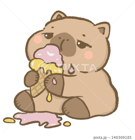 Cute Capybara Eating Melting Ice Cream Cone Sweet Summer Dessert Treat Funny Food Lover Character With Dripping Ice Cream Illustration Cute Capybara Eating Melting Ice Cream Cone Sweet Summer Dessert Treat Funny Food Lover Character With Dripping Ice Cream Illustration 140309185
