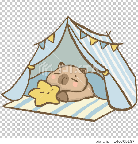 Cute Sleeping Capybara Resting Inside Cozy Camping Tent Hugging Star Pillow Outdoor Adventure Glamping Vacation Character Illustration Cute Sleeping Capybara Resting Inside Cozy Camping Tent Hugging Star Pillow Outdoor Adventure Glamping Vacation Character Illustration 140309187