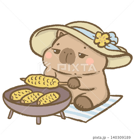 Cute Capybara Wearing Summer Hat Grilling Corn At Outdoor Barbecue Picnic Tropical Vacation Food And Leisure Character Illustration Cute Capybara Wearing Summer Hat Grilling Corn At Outdoor Barbecue Picnic Tropical Vacation Food And Leisure Character Illustration 140309189