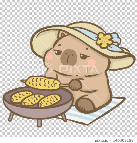 Cute Capybara Wearing Summer Hat Grilling Corn At Outdoor Barbecue Picnic Tropical Vacation Food And Leisure Character Illustration Cute Capybara Wearing Summer Hat Grilling Corn At Outdoor Barbecue Picnic Tropical Vacation Food And Leisure Character Illustration 140309189