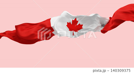 Canadian flag ribbon with silk fabric weave texture flowing isolated on soft pink background with copy space design for canada day banner 3D render Canadian flag ribbon with silk fabric weave texture flowing isolated on soft pink background with copy space design for canada day banner 3D render 140309375