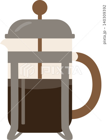 French Press Coffee Maker Flat Vector Illustration Isolated on Transparent Background 140309392