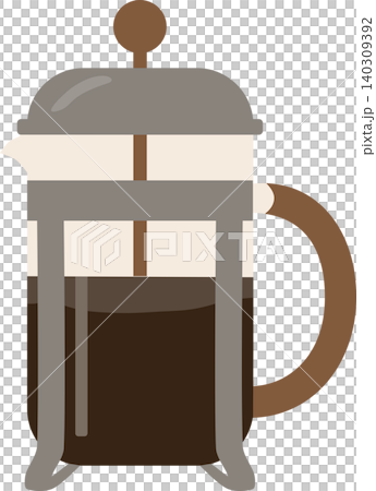 French Press Coffee Maker Flat Vector Illustration Isolated on Transparent Background 140309392