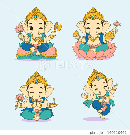 Cute Chibi Ganesha Blessing and Festival Vector Set 140310461