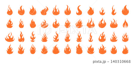 Flames and fire brush texture. Wax or scribble shape. Sticker with chalk collage, grunge punk. Set of vector retro hand drawn crayons Flames and fire brush texture. Wax or scribble shape. Sticker with chalk collage, grunge punk. Set of vector retro hand drawn crayons 140310668