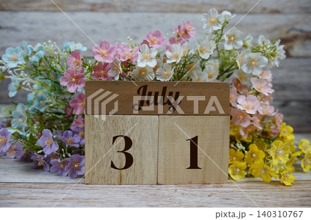 Wooden Calendar Showing the Date of July 31th. Day 31 of July month 140310767