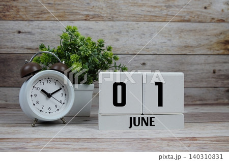 Wooden Calendar Showing the Date of June 1st. Day 1 of June Month 140310831