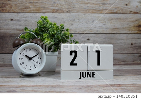 Wooden Calendar Showing the Date of June 21th. Day 21 of June Month 140310851