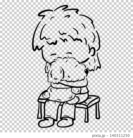 Little girl hugging a puppy doll tightly cartoon outline illustration Little girl hugging a puppy doll tightly cartoon outline illustration 140311250