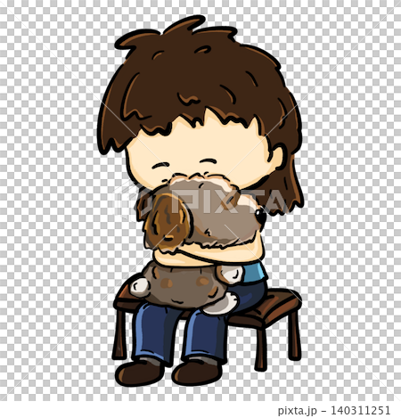 Little girl hugging a puppy doll tightly cartoon illustration Little girl hugging a puppy doll tightly cartoon illustration 140311251