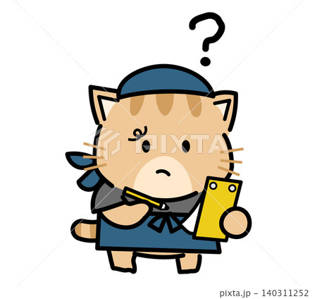 伝票を確認する飲食店スタッフの猫キャラクター 伝票を確認する飲食店スタッフの猫キャラクター 140311252