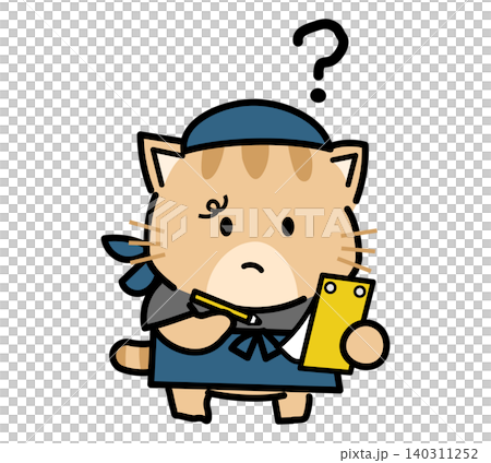 伝票を確認する飲食店スタッフの猫キャラクター 伝票を確認する飲食店スタッフの猫キャラクター 140311252
