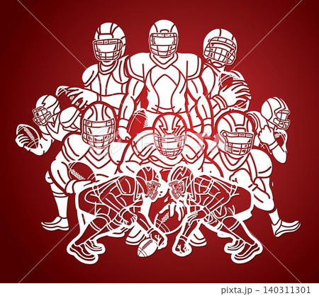 Group of American Football Players Mix Action Cartoon Sport Team Graphic Vector Group of American Football Players Mix Action Cartoon Sport Team Graphic Vector 140311301