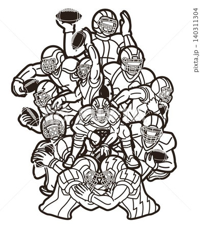 Group of American Football Players Mix Action Cartoon Sport Team Graphic Vector Group of American Football Players Mix Action Cartoon Sport Team Graphic Vector 140311304